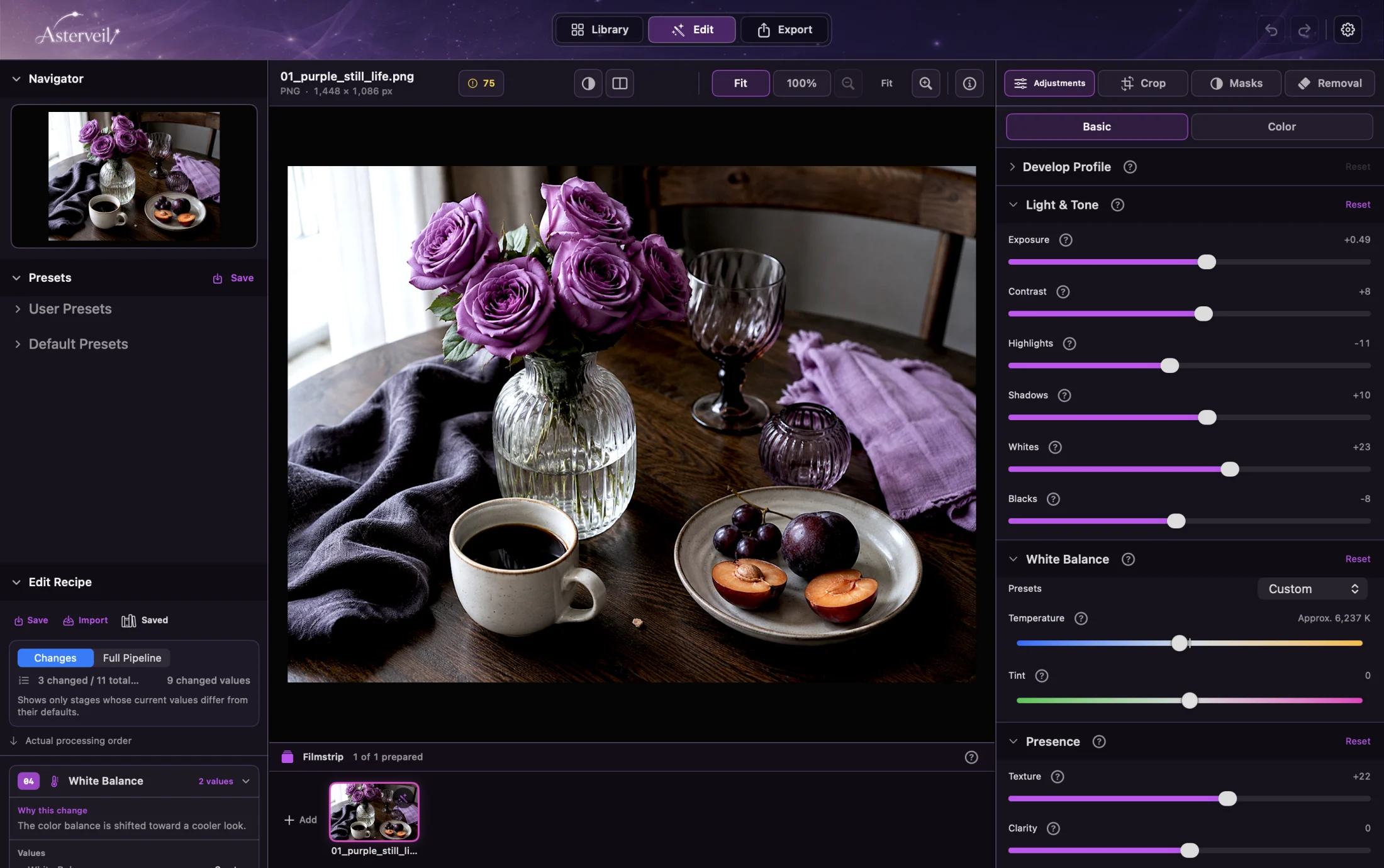 Asterveil editing workspace in English